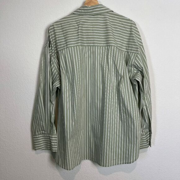 Daily Drills Green White Striped Long Sleeve Button Down Shirt Women's XS/Small - Picture 4 of 6